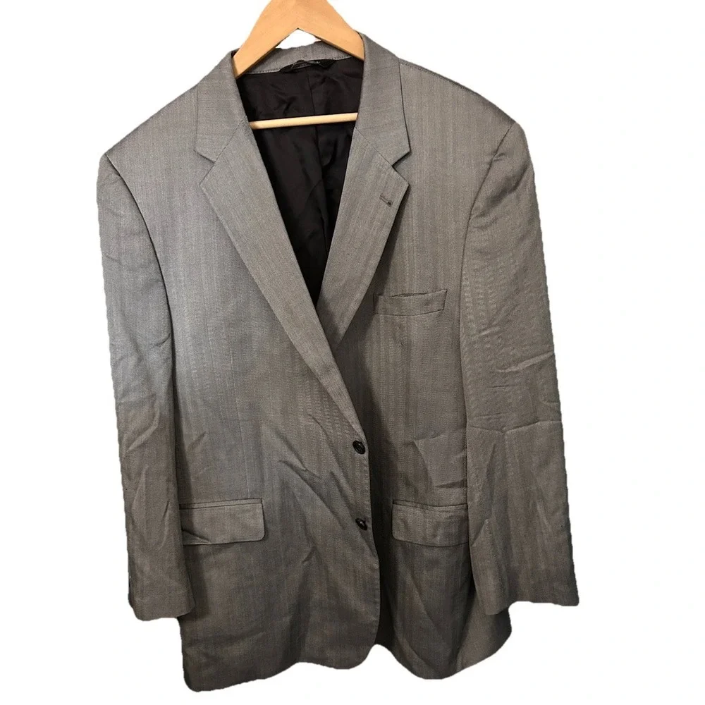 Jos A Bank Signature Collection 50R Gray Pinstriped Silk Wool Blend Suit Jacket